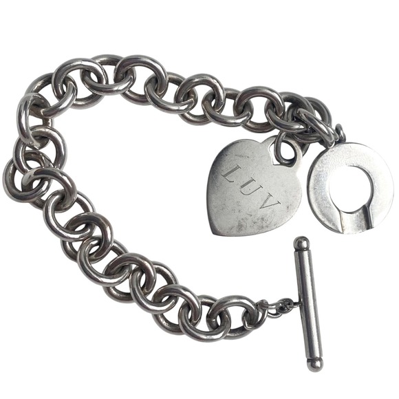 VTG TIFFANY & CO Silver Heart Tag Pendant Toggle Chain Bracelet Authentic Chunky - Picture 4 of 8